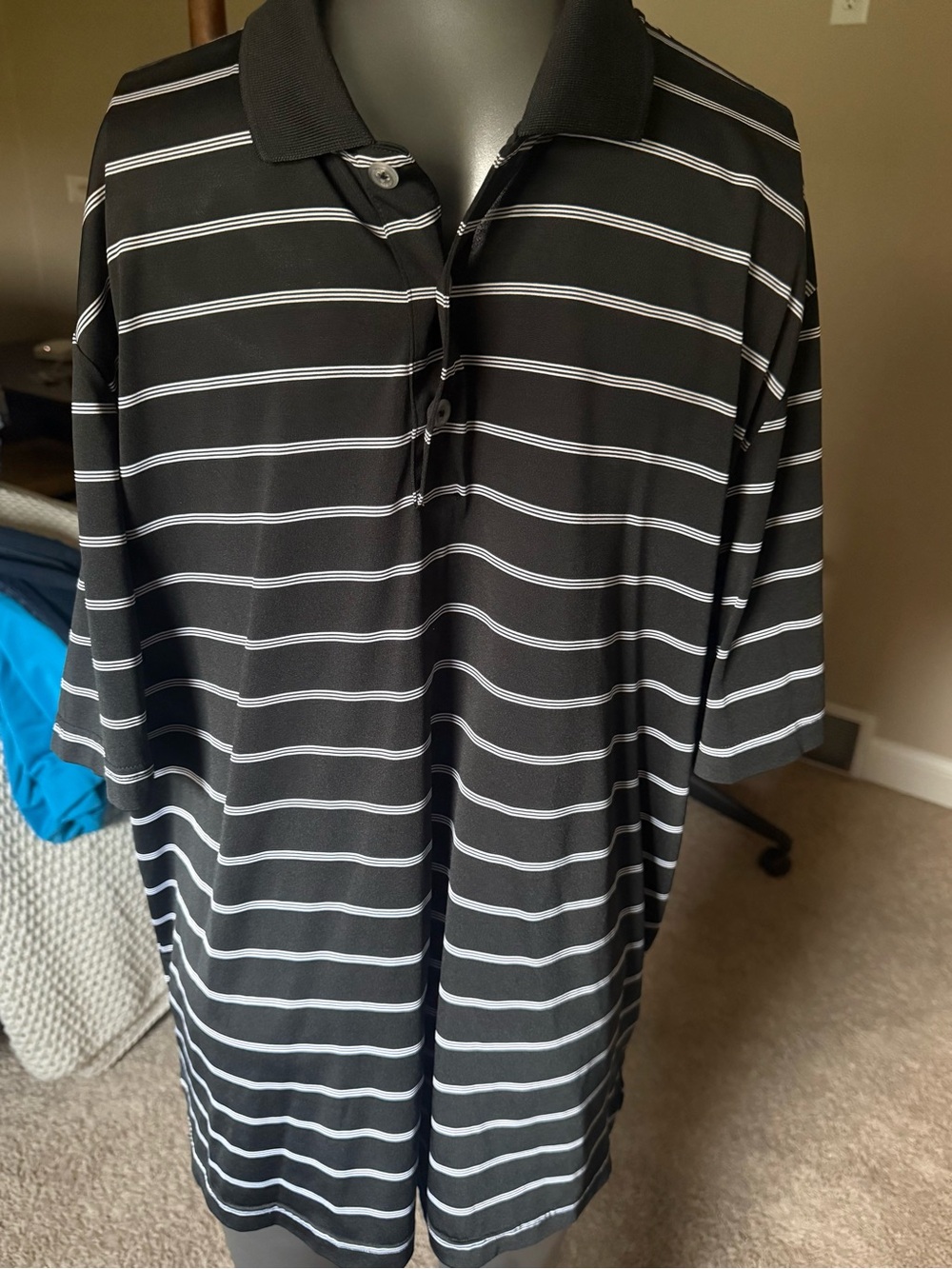 adidas Black Polo with White Horizontal Stripes